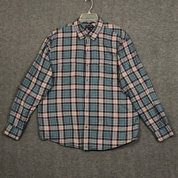 Lands End Shirt Men XL Traditional Fit Flannel Plaid 17 17.5 Blue Red Button Up - Picture 1 of 10
